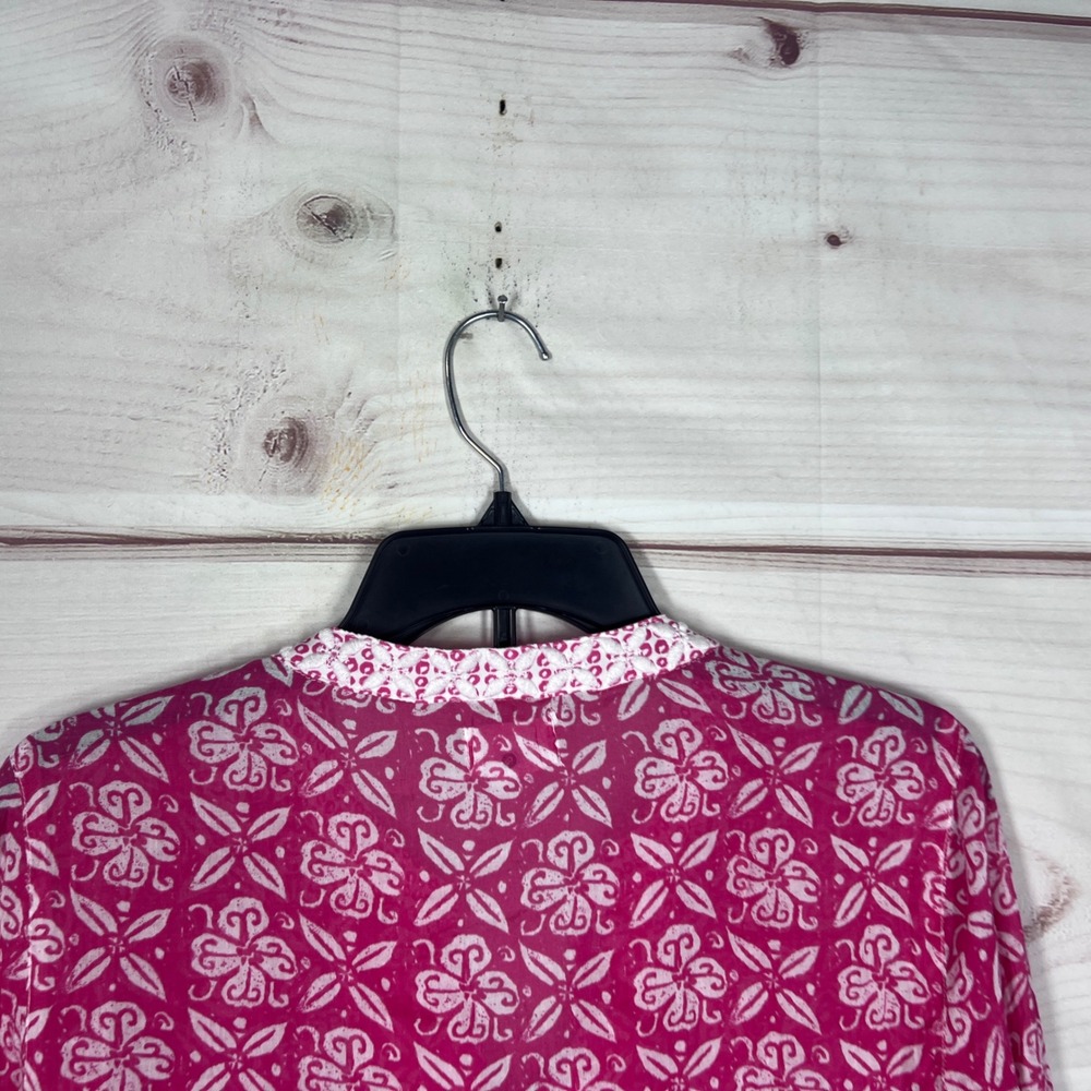 Sigrid Olsen Tunic Top Women Small Pink Floral Cotton Embroidered V-Neck Blouse - Picture 9 of 9